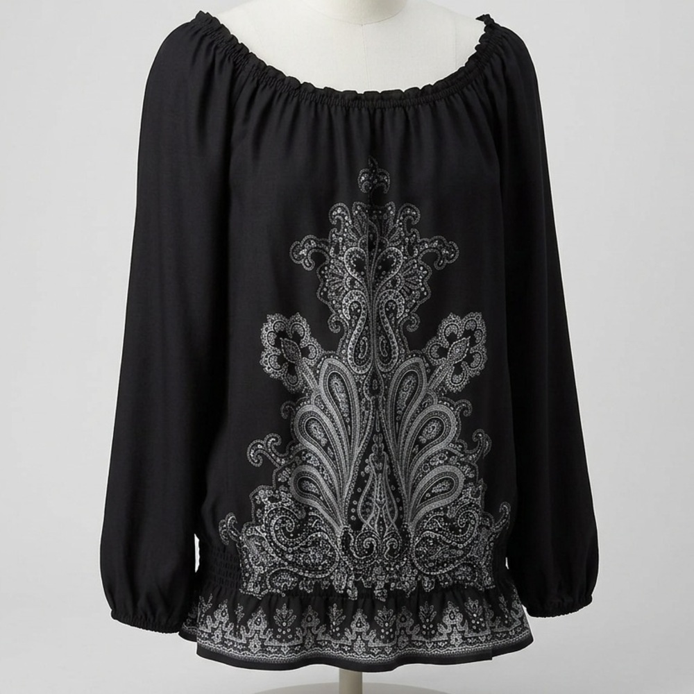 MICHAEL Michael Kors Black Paisley Off-The-Shoulder Blouse - Size medium
